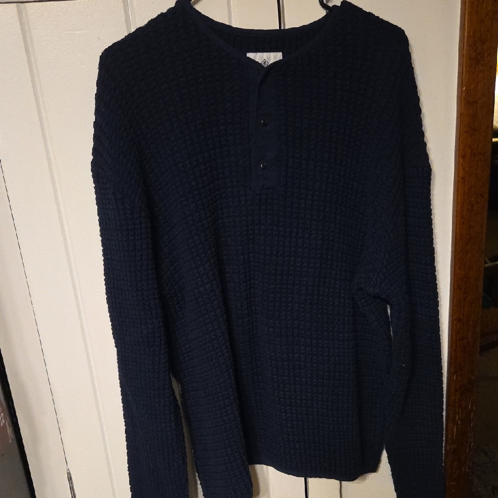 Classic Navy Waffle Knit Crewneck Sweater